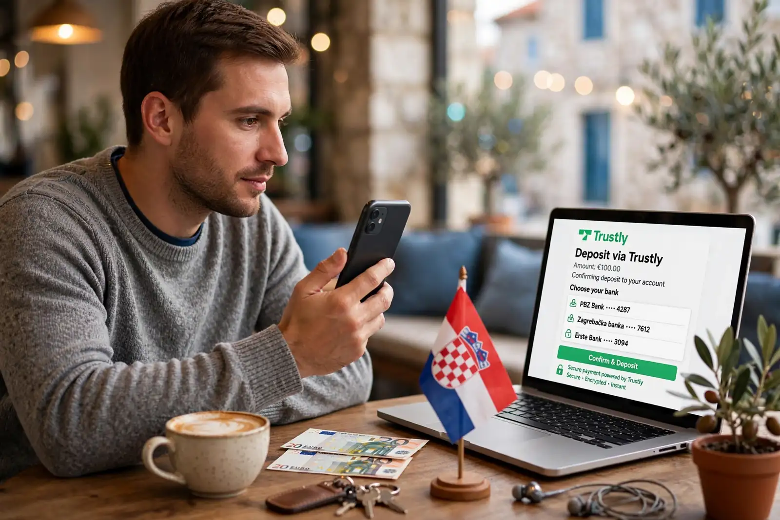 Hrvatski korisnik obavlja uplatu putem Trustlyja na stolu