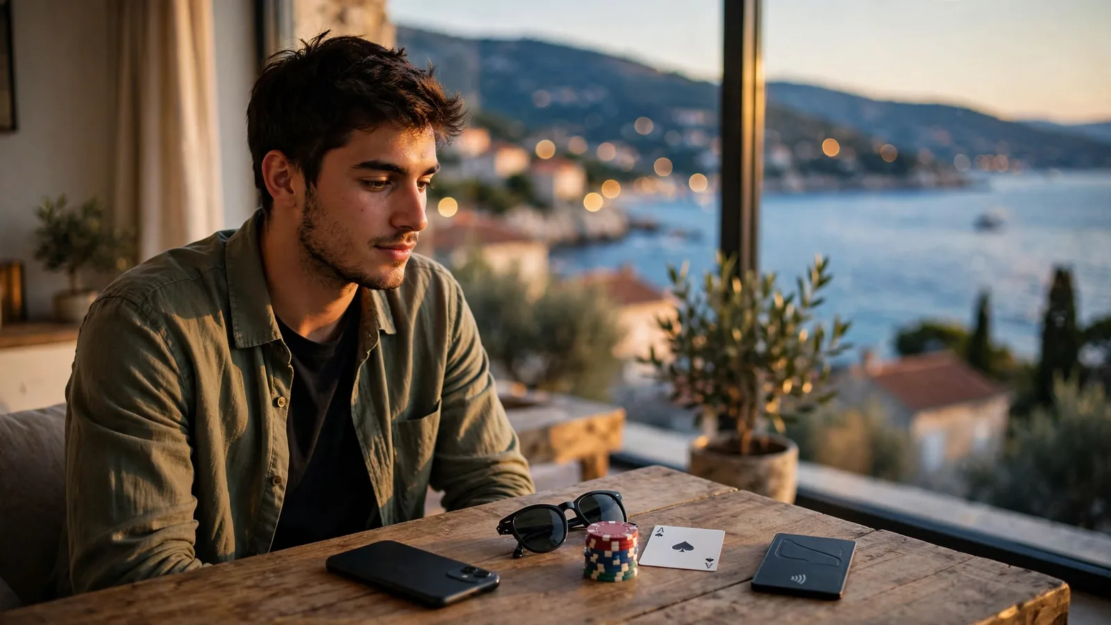 Hrvatski igrač uz smartphone, žetone i e-novčanik na stolu